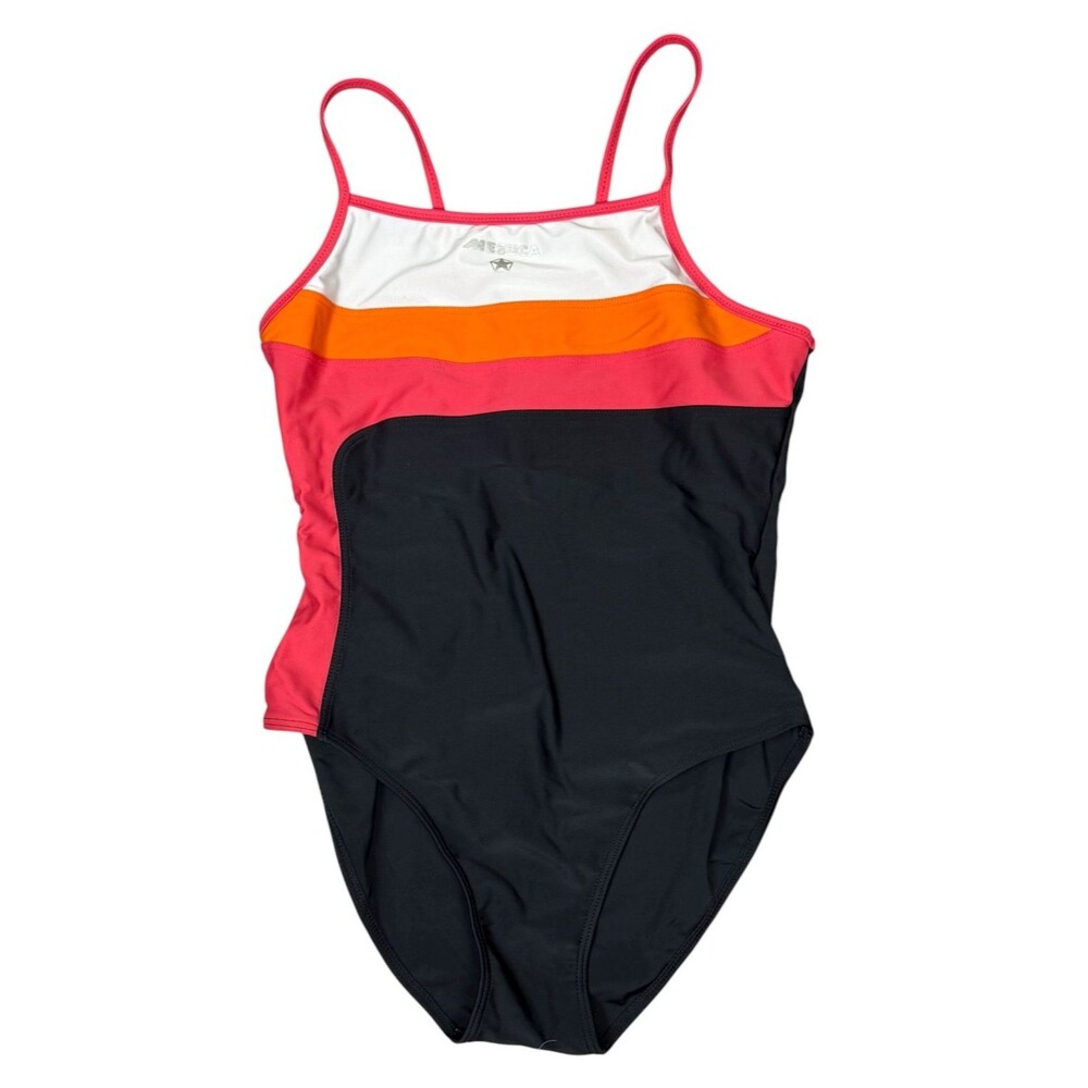 Mesuca One‎ Piece Swimwear Girls 12 Black Colorblock Stripe Swimming Pool Vacay